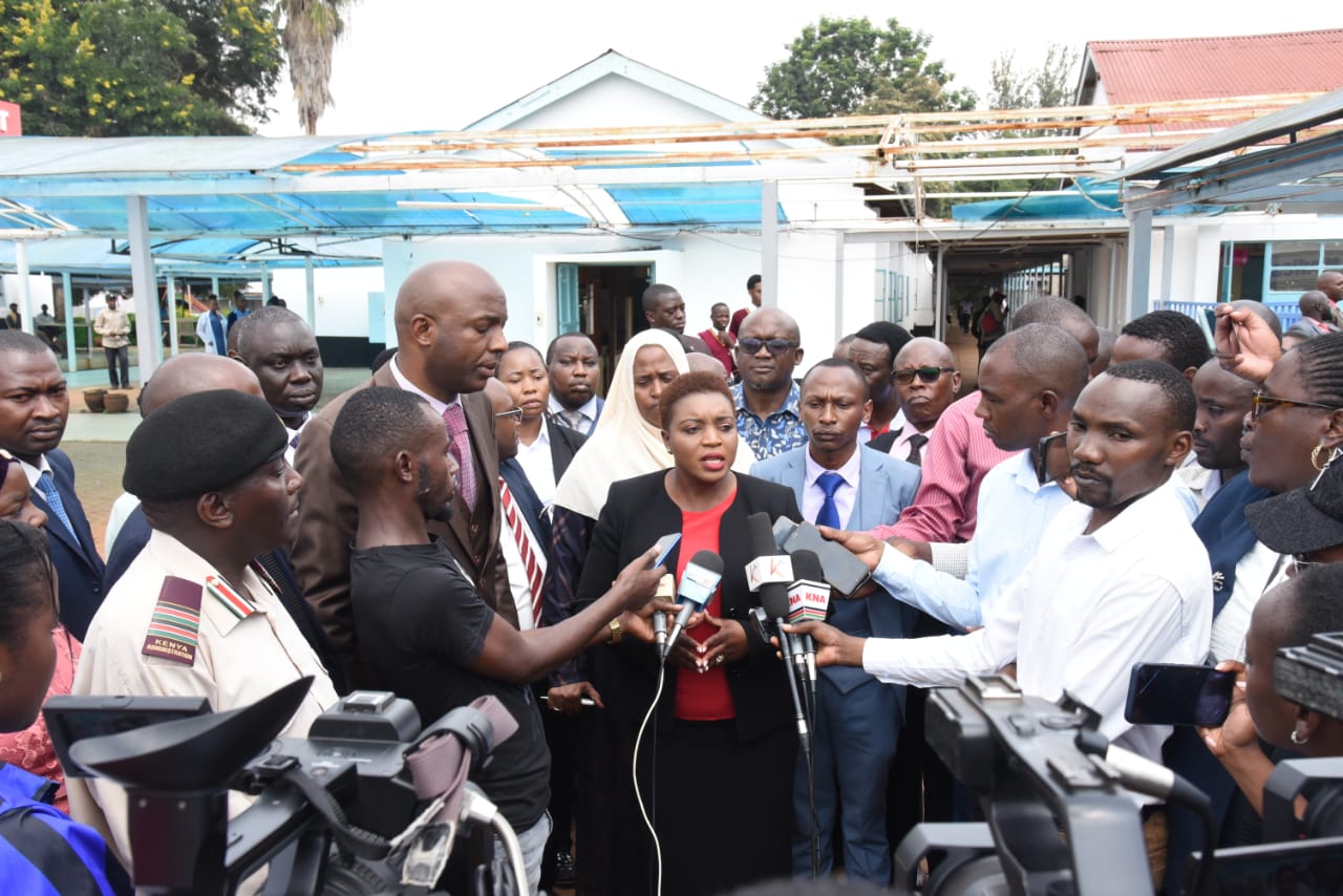 Health Cabinet Secretary Nakhumicha S. Wafula Speaking during the World Blood Donor Day event in Muranga County. 