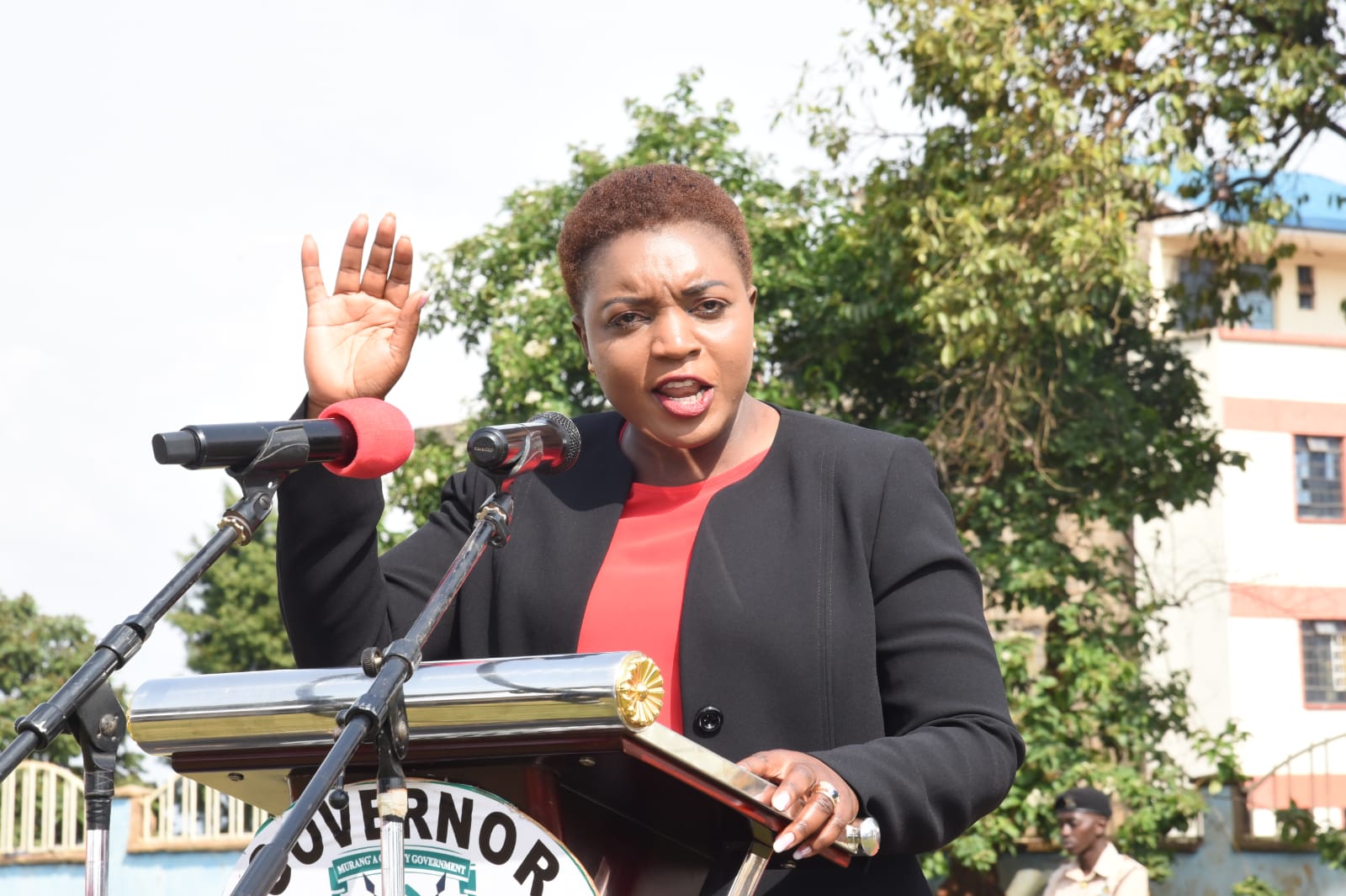 Health Cabinet Secretary Nakhumicha S. Wafula Speaking during the World Blood Donor Day event in Muranga County. 